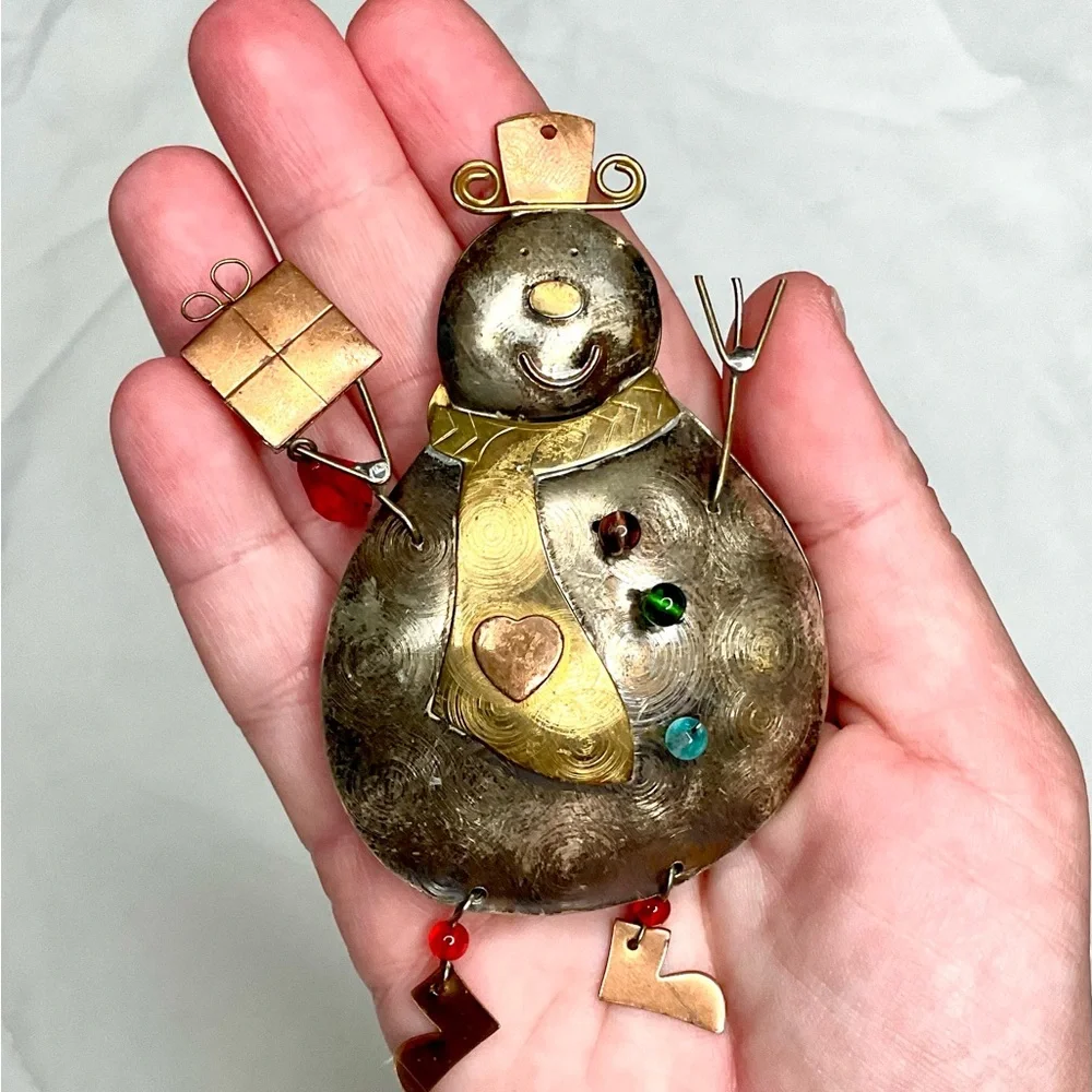 Pilgrim Imports Snowman Ornament Copper Nickel Brass Made in Thailand Vintage